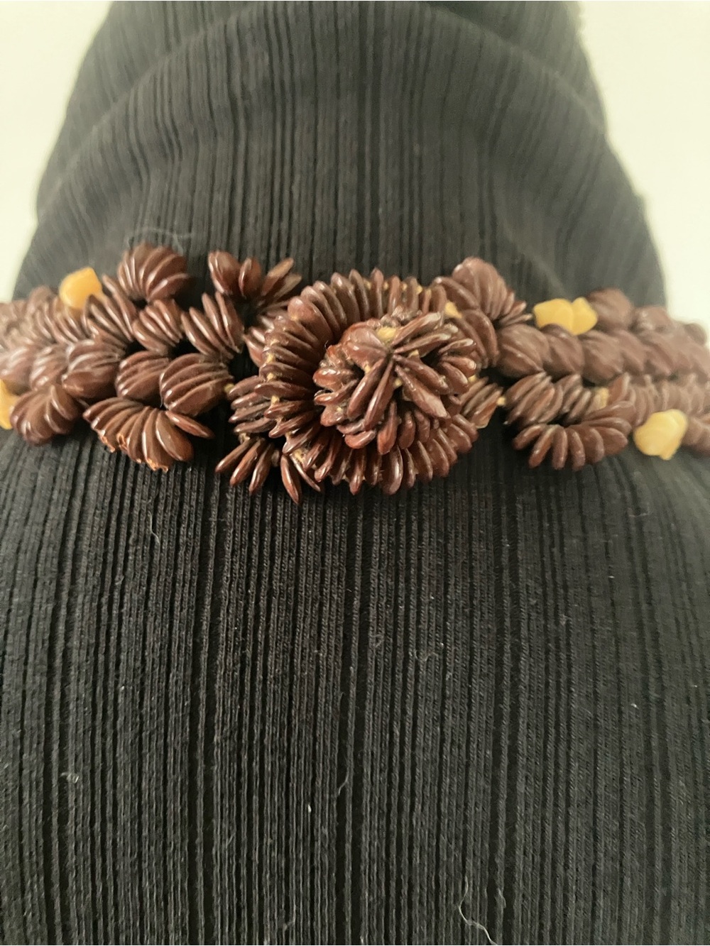 Brown Floral Seed Bead Necklace with Beige Accents - Picture 3 of 3